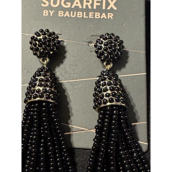 Baublebar Sugarfix Earrings Pierced Black Beaded Black Tassel Dangle - Picture 4 of 5
